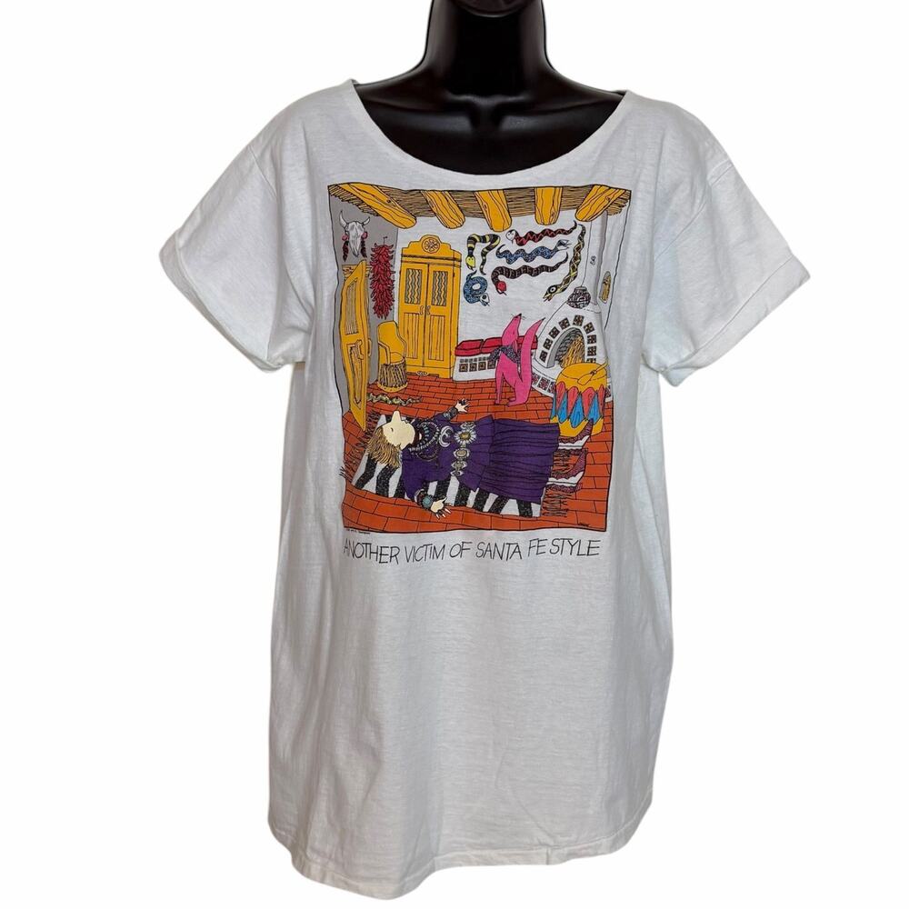 VTG 90s ANOTHER VICTIM SANTA FE STYLE T-SHIRT JEROME MILFORD ART WESTERN BOHO M